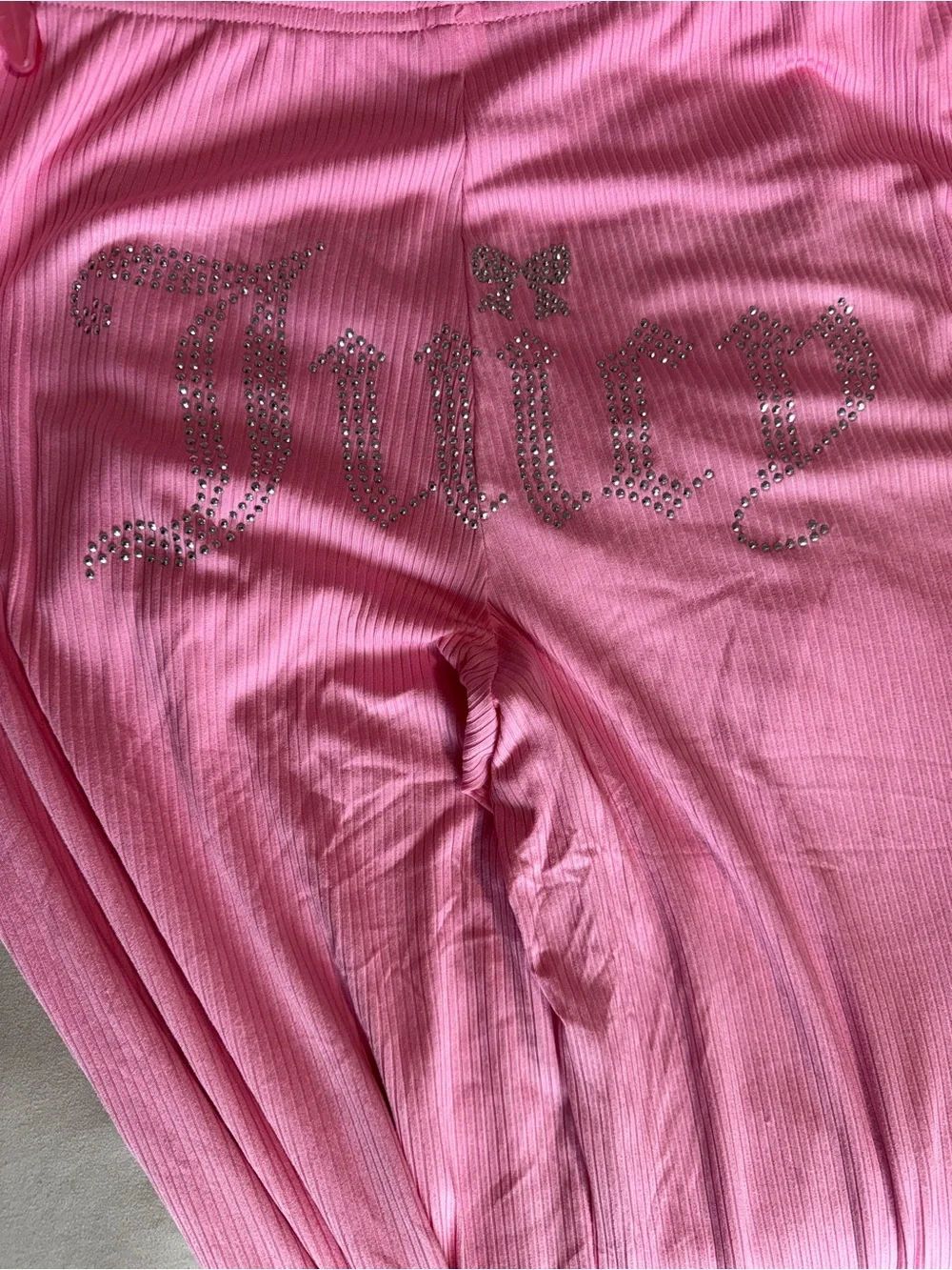 Juicy Couture Pink Ribbed 3-Piece Lounge Set with Rhinestone Logo